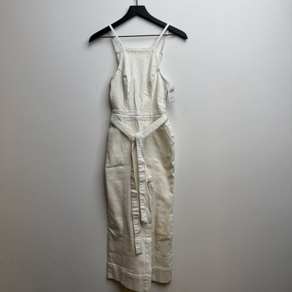 NWT Hollister Jumpsuit Women's XS White Denim Sleeveless Coveralls Belted